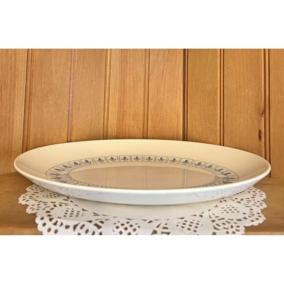 Vintage Homer Laughlin Oval Serving Platter Richelieu Fleur de Lis Blue White - Picture 4 of 6